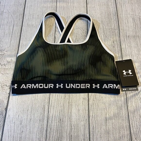Under Armour Womens Mid Crossback Printed Sports Bra M Camo Workout Training NWT - Picture 2 of 14